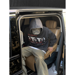 复古重磅宽松休闲上衣 嘻哈做旧人物印花连帽卫衣男春季 PLTH 美式