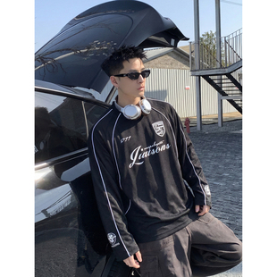 复古宽松上衣街头风打底衫 PLTH 美式 T恤男春季 高街潮牌赛车风长袖