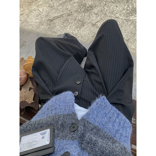 美式 裤 灰色褶皱线条A字版 老钱风宽松休闲垂感阔腿西装 男 西裤 PLTH