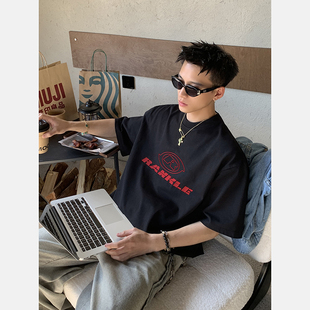 休闲款 男夏季 T恤 复古百搭纯棉重磅圆领原创立体胶印字母短袖 PLTH