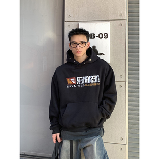 重磅情侣款 复古字母图案印花连帽卫衣男女春季 上衣 国潮美式 PLTH