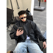 bomber飞行员立领夹克皮衣短款 PLTH 美式 高级感廓形运动棒球外套