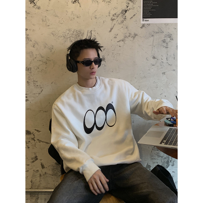 PLTH*冬季新品加绒加厚圆领宽松美式复古休闲百搭宽松外套男卫衣