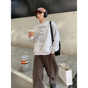 式 款 卫衣百搭早春纯棉加绒灰色卫衣情侣上衣潮 简约韩系经典 PLTH