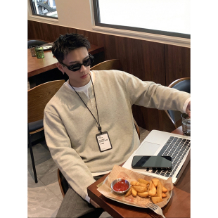 重磅oversize宽松长袖 复古亨利领假两件卫衣春季 上衣潮 美式 PLTH