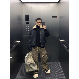 PLTH 复古毛领美拉德皮衣夹克男宽松加厚保暖机车服潮男外套 冬季