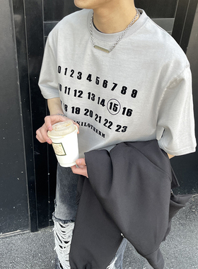 PLTH*基础字母印花休闲百搭宽松圆领重磅255g夏季半袖落肩男短袖