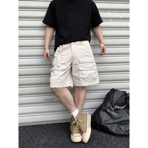 PLTH*美式街头多口袋工装短裤男女宽松廓形腰带设计休闲五分裤潮