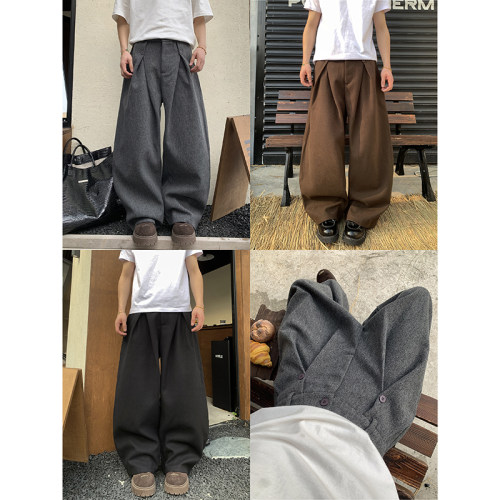 PLTH*高定毛呢料直筒休闲A字阔腿裤高级感秋冬百搭宽松垂感长裤男