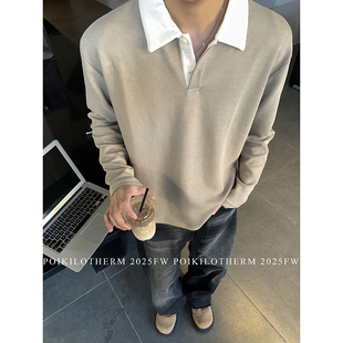 PLTH 上衣 老钱风cleanfit撞色POLO卫衣男简约设计感叠穿内搭长袖