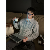 扭花假两件翻领针织衫 PLTH 美式 男秋冬百搭宽松复古慵懒套头上衣