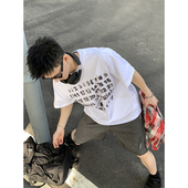 PLTH 男T恤 复古小众国潮印花宽松小领口纯棉透气夏季 数码 直喷美式