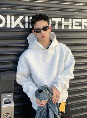 PLTH*美式复古重磅连帽纯色卫衣男cleanfit休闲百搭宽松毛呢上衣