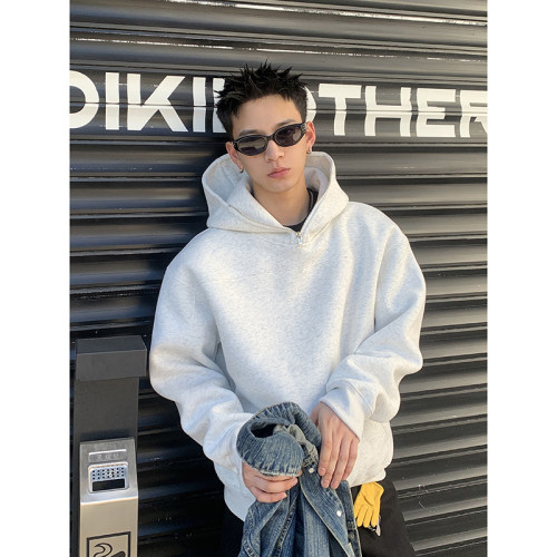 PLTH*美式复古重磅连帽纯色卫衣男cleanfit休闲百搭宽松毛呢上衣