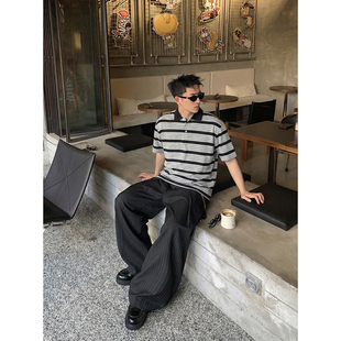 百搭基础款 PLTH 复古条纹Polo男宽松重磅休闲短袖 美式 上衣潮 夏季