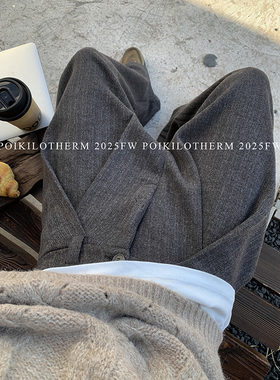 PLTH*高定薄绒毛呢料直筒休闲裤高级感冬季百搭宽松垂感老钱长裤