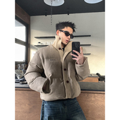 PLTH 美式 复古针织立领棉服男加厚保暖慵懒咖色休闲情侣棉衣外套