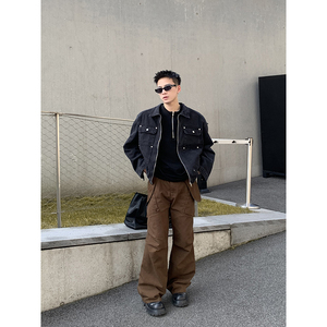 PLTH*美式复古撞钉牛仔外套男春秋嘻哈宽松重磅水洗休闲夹克上衣