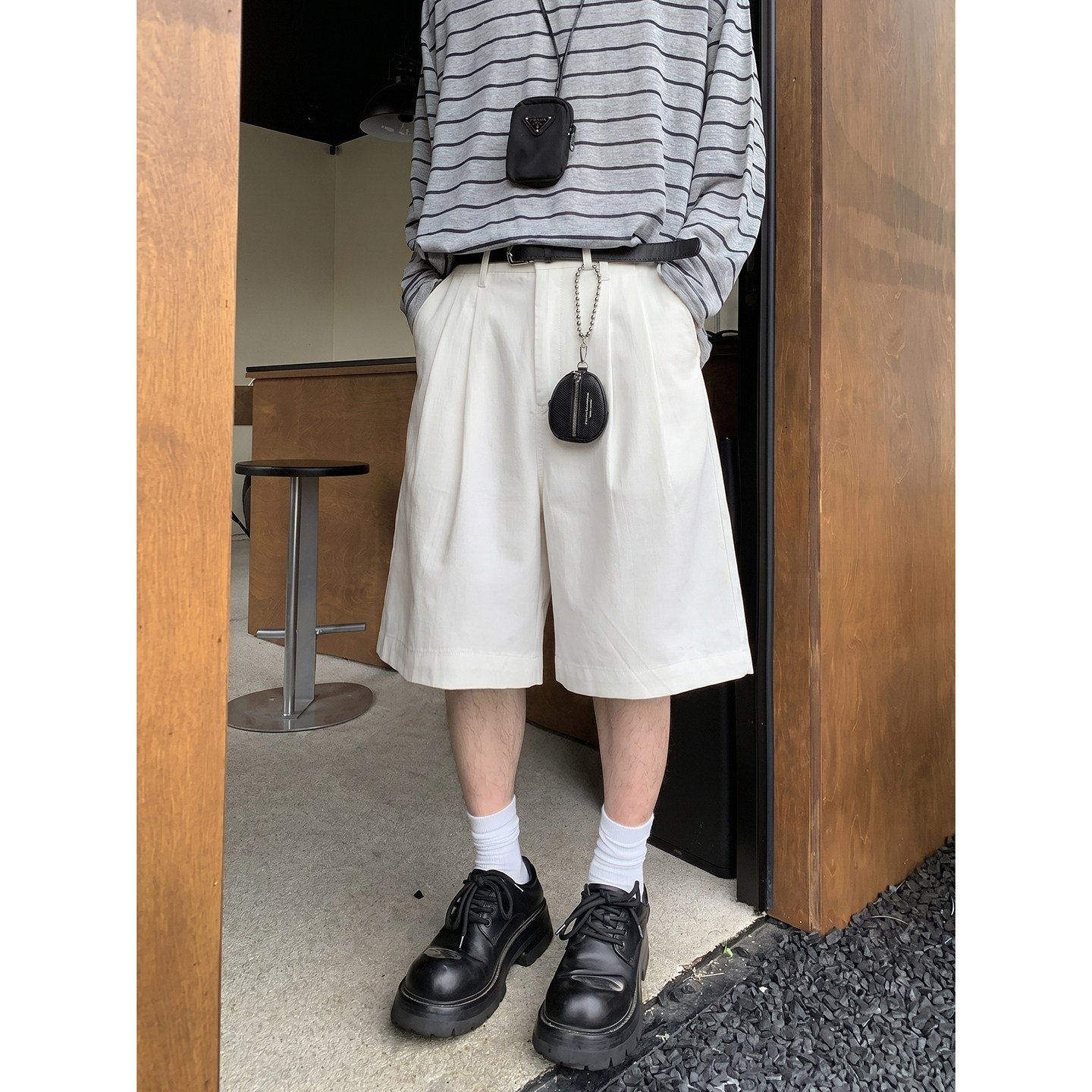 PLTH*日系cityboy双褶纯色西装短裤男夏季学院风基础廓形五分裤潮