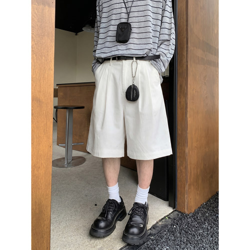PLTH*日系cityboy双褶纯色西装短裤男夏季学院风基础廓形五分裤潮