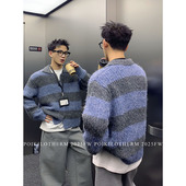 冬季 PLTH 韩系慵懒复古条纹撞色开衫 氛围感宽松软糯羊毛毛衣外套