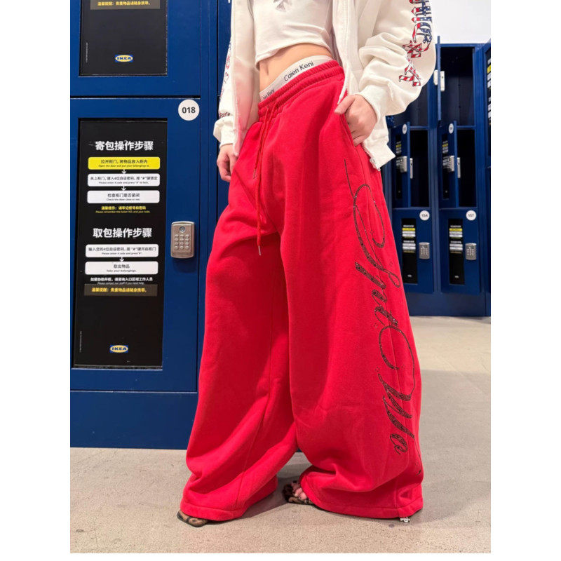 大码胖mm美式设计感字母烫钻阔腿卫裤女春季宽松爵士舞休闲运动裤,女装/女士精品,大码裤装,淘宝优惠券,粉丝福利购,淘宝优惠卷