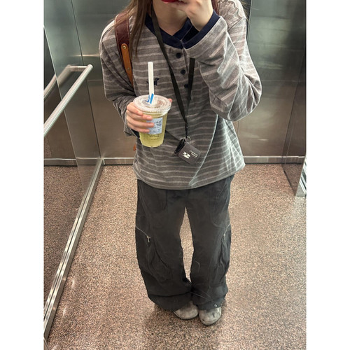 大码美式复古小狗刺绣长袖t恤女