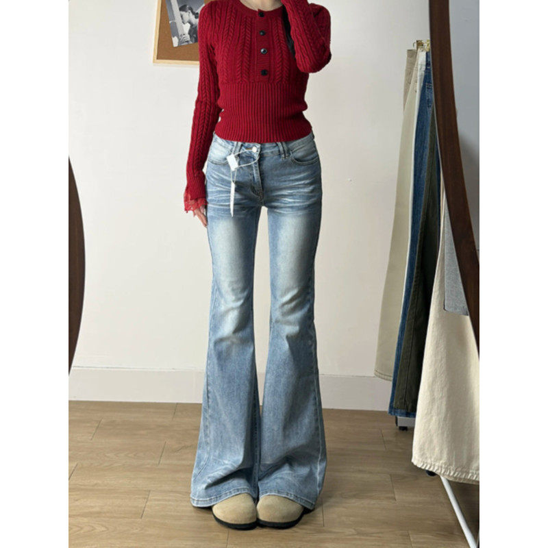大码胖mm美式复古水洗做旧微喇牛仔裤女春季高腰显瘦马蹄喇叭长裤,女装/女士精品,大码裤装,淘宝优惠券,粉丝福利购,淘宝优惠卷