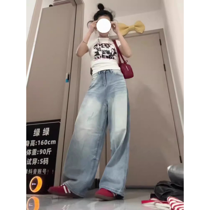 大码胖mm美式复古辣妹浅蓝色直筒牛仔裤女夏季小众垂感宽松阔腿裤,女装/女士精品,大码裤装,淘宝优惠券,粉丝福利购,淘宝优惠卷