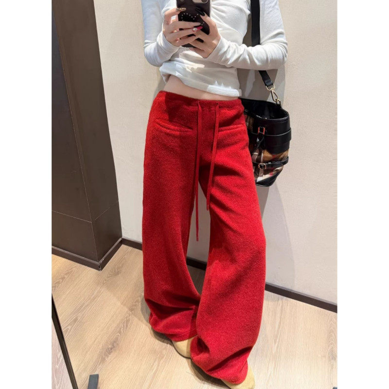 大码胖mm美式复古口袋设计毛呢休闲裤女新款宽松慵懒风阔腿拖地裤,女装/女士精品,大码裤装,淘宝优惠券,粉丝福利购,淘宝优惠卷