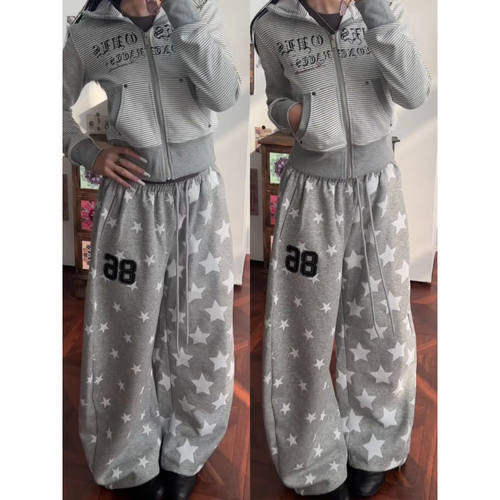 大码美式高街星星满印休闲卫裤