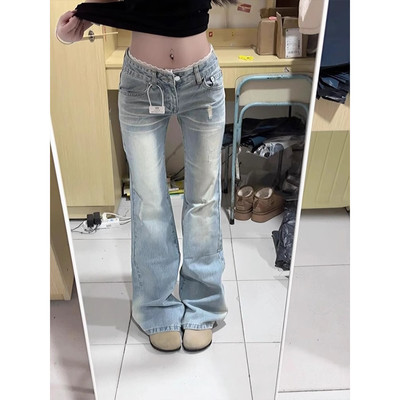 大码复古蕾丝花边微喇牛仔裤女