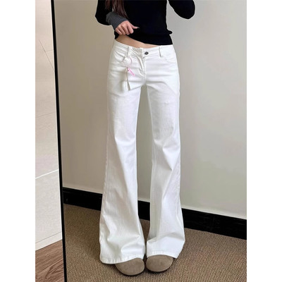大码辣妹白色微喇牛仔裤女喇叭裤