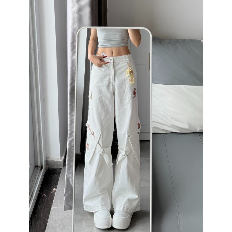 大码胖mm美式街头卡通刺绣工装牛仔裤女秋季设计感小众高腰阔腿裤,女装/女士精品,大码裤装,淘宝优惠券,粉丝福利购,淘宝优惠卷