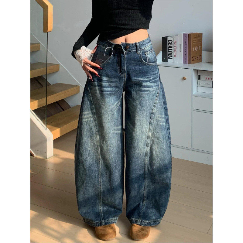 大码胖mm美式复古水洗弯刀牛仔裤女春季设计感高腰显瘦阔腿镰刀裤,女装/女士精品,大码裤装,淘宝优惠券,粉丝福利购,淘宝优惠卷