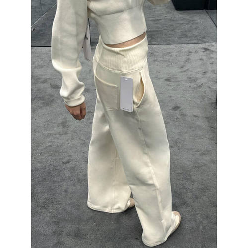 大码美式复古阔腿加绒加厚卫裤女