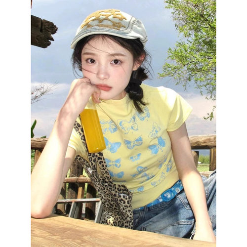 半高领正肩短袖T恤女显瘦百搭