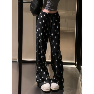 大码韩系甜辣十字架满印休闲裤女