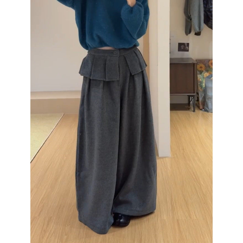 大码胖mm美式复古屁帘拼接高腰毛呢裤女秋冬设计感宽松显瘦阔腿裤,女装/女士精品,大码裤装,淘宝优惠券,粉丝福利购,淘宝优惠卷