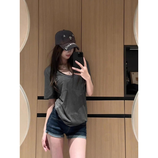 胖mm美式 女夏季 大码 复古辣妹低腰牛仔超短裤 修身 弹力显瘦包臀热裤