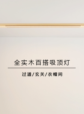 现代极简北欧线条灯黑胡桃木一字吸顶灯天花墙过道氛围LED长条灯