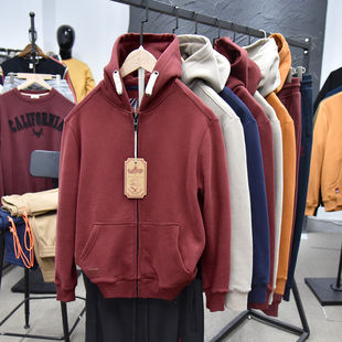 重磅设计感 宽松休闲情侣拉链外套 秋冬磨毛棉加绒连帽卫衣男