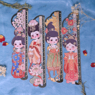 西安旅游纪念品西安博物院官方文创花想四季春夏秋冬贵妃尺子书签