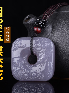 和田玉百搭平安扣新疆烟紫玉双面蝶恋花转运连年有余玉石挂件玉佩