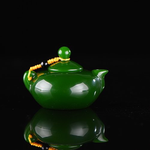 新疆和田玉碧玉把把壶手把件天然玉石菠菜绿茶壶手玩件白玉把玩件