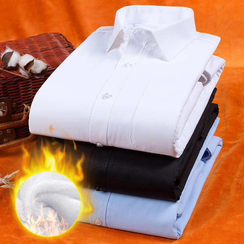 2025冬春季经典加绒工装保暖衬衫加绒衬衫男衬衣白色斜纹商务男装