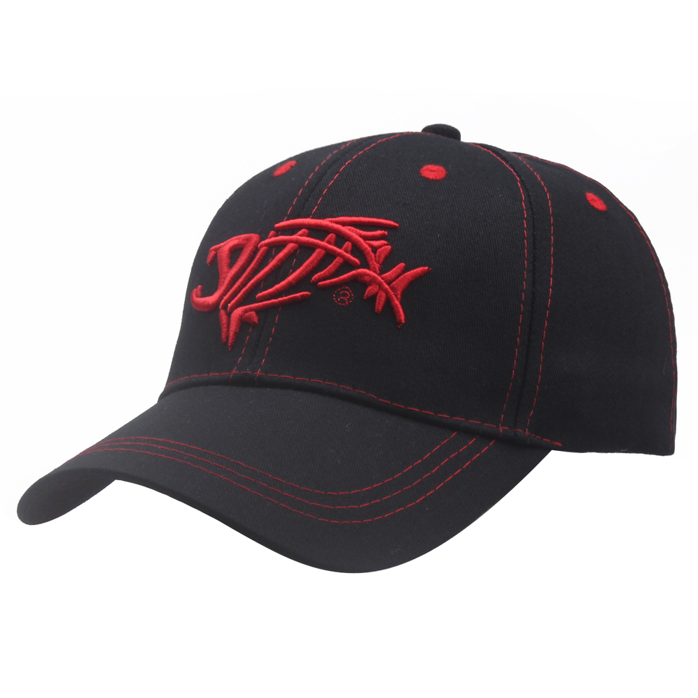 新品黑色运动帽 时尚刺绣钓鱼帽 鸭舌帽 鱼骨头男士户外棒球帽子