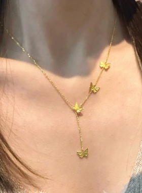 新款24K黄金项链流苏蝴蝶结锁骨链999金店同款在逃公主仿真送女友