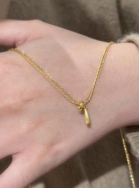 极简首饰高级感毛衣链女生2025新款爆款拉丝水滴双层叠戴金色项链