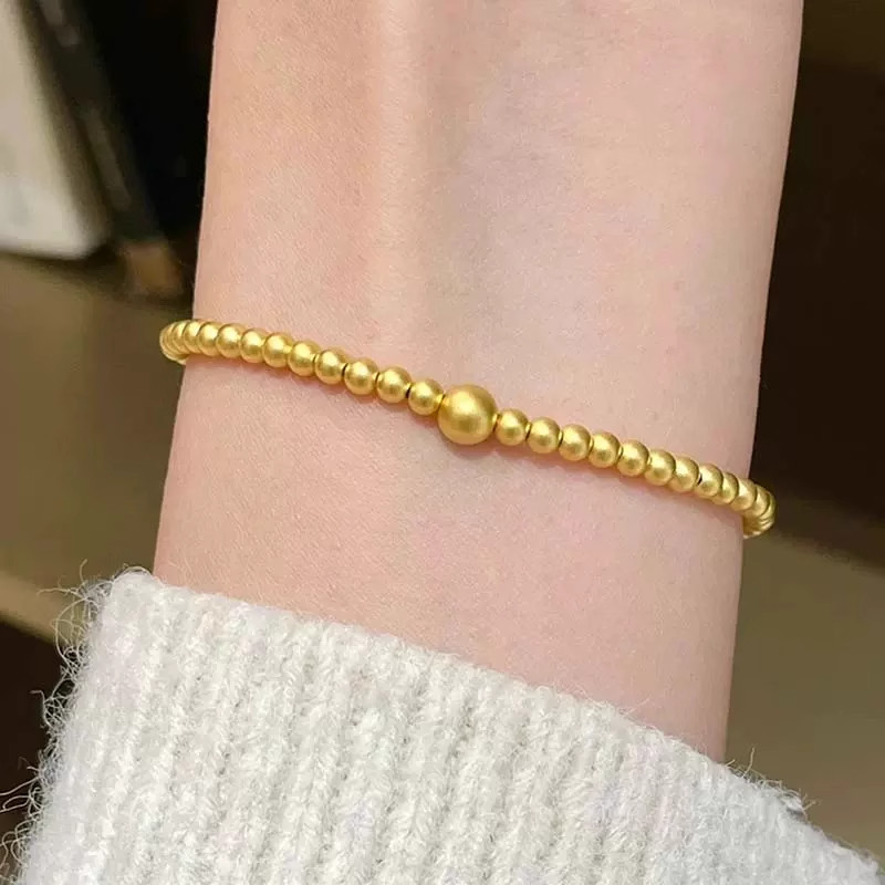 古法磨砂沙金手串仿真转运珠弹力绳手链金黄色小圆珠手环女士新款